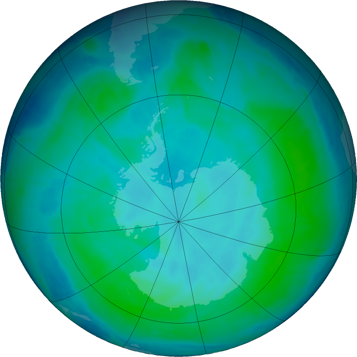 Antarctic ozone map for 23 January 2016
